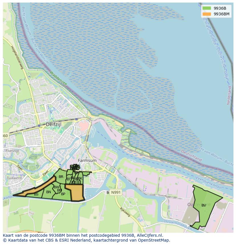 Afbeelding van het postcodegebied 9936 BM op de kaart.