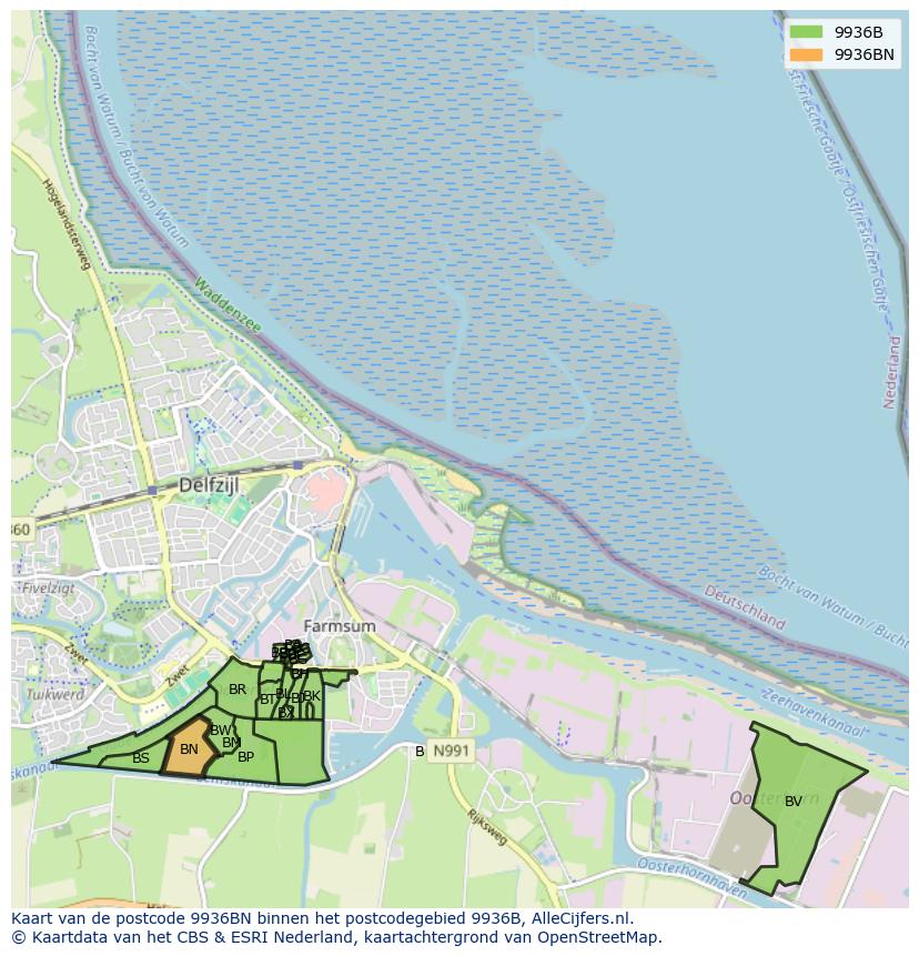 Afbeelding van het postcodegebied 9936 BN op de kaart.