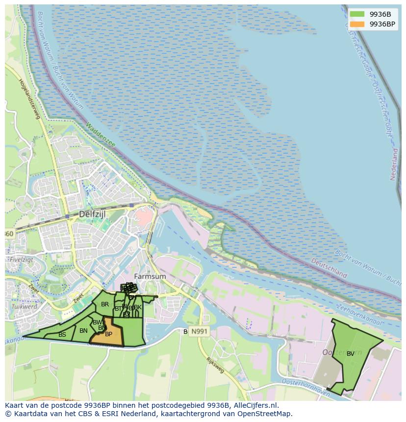 Afbeelding van het postcodegebied 9936 BP op de kaart.