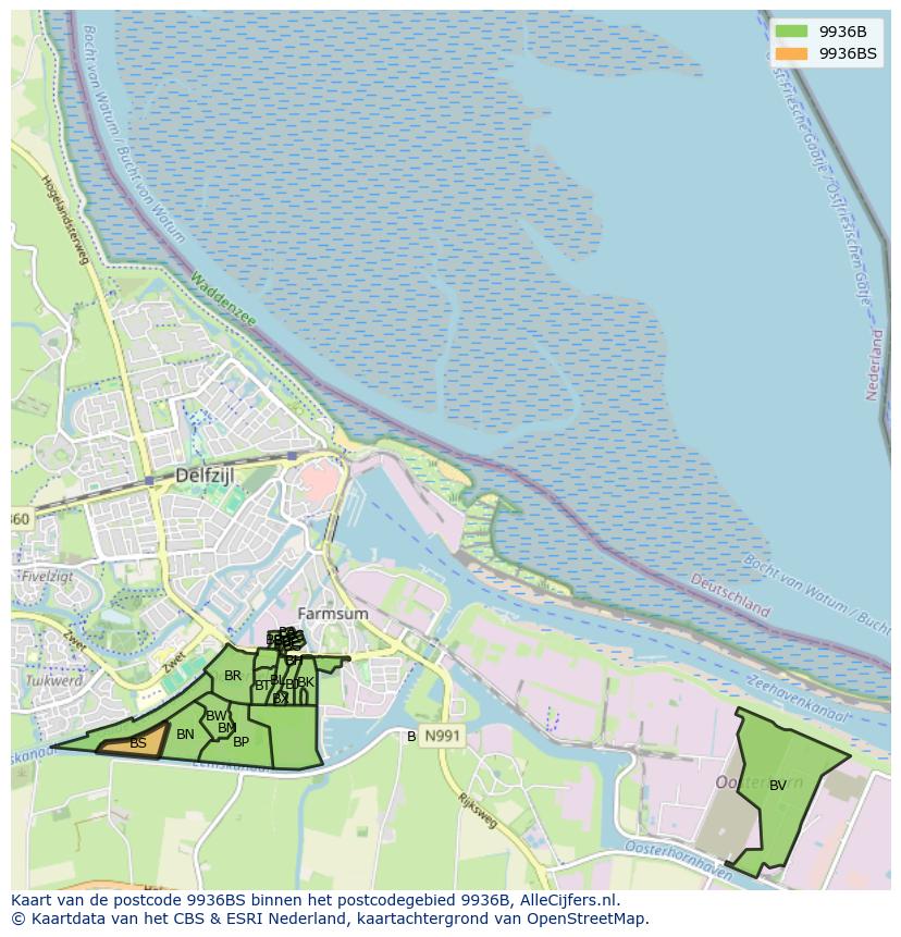 Afbeelding van het postcodegebied 9936 BS op de kaart.