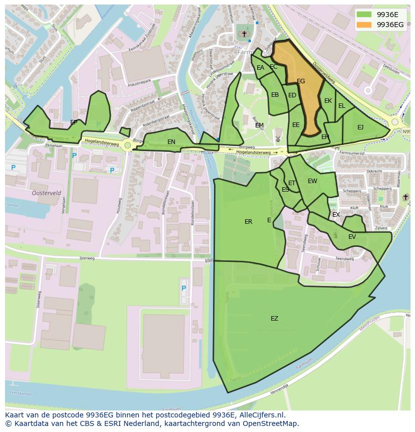 Afbeelding van het postcodegebied 9936 EG op de kaart.