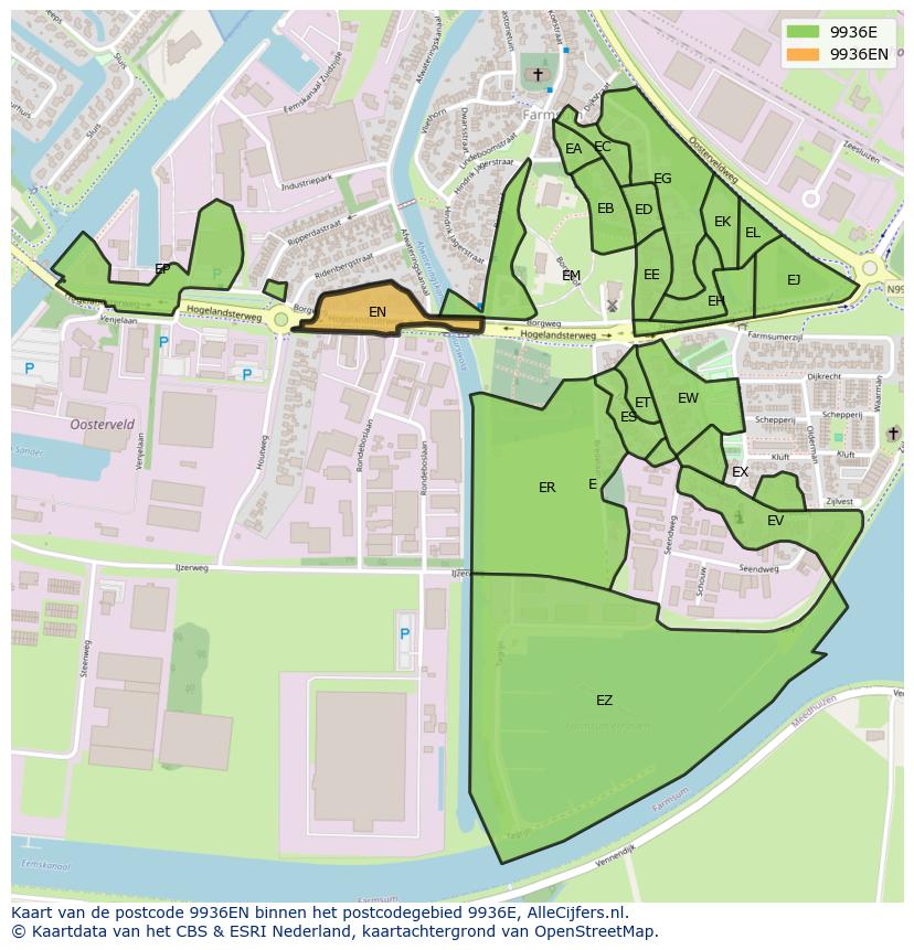 Afbeelding van het postcodegebied 9936 EN op de kaart.