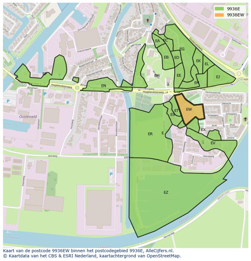 Afbeelding van het postcodegebied 9936 EW op de kaart.