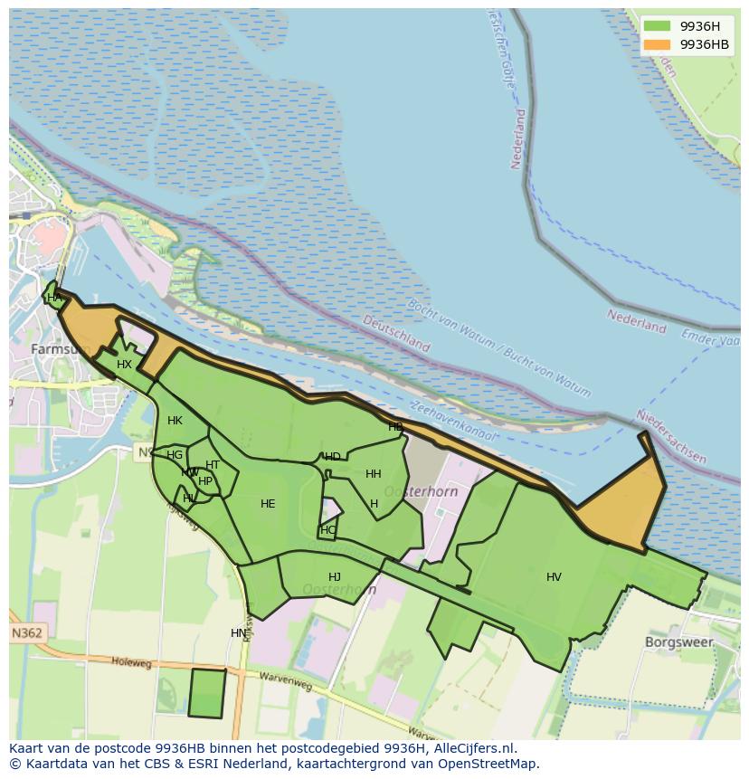 Afbeelding van het postcodegebied 9936 HB op de kaart.