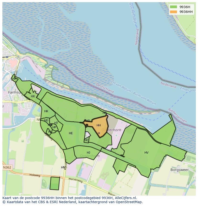 Afbeelding van het postcodegebied 9936 HH op de kaart.