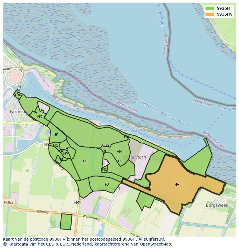 Afbeelding van het postcodegebied 9936 HV op de kaart.