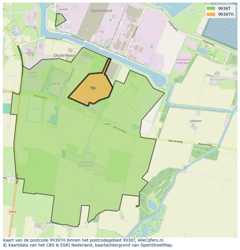 Afbeelding van het postcodegebied 9936 TH op de kaart.