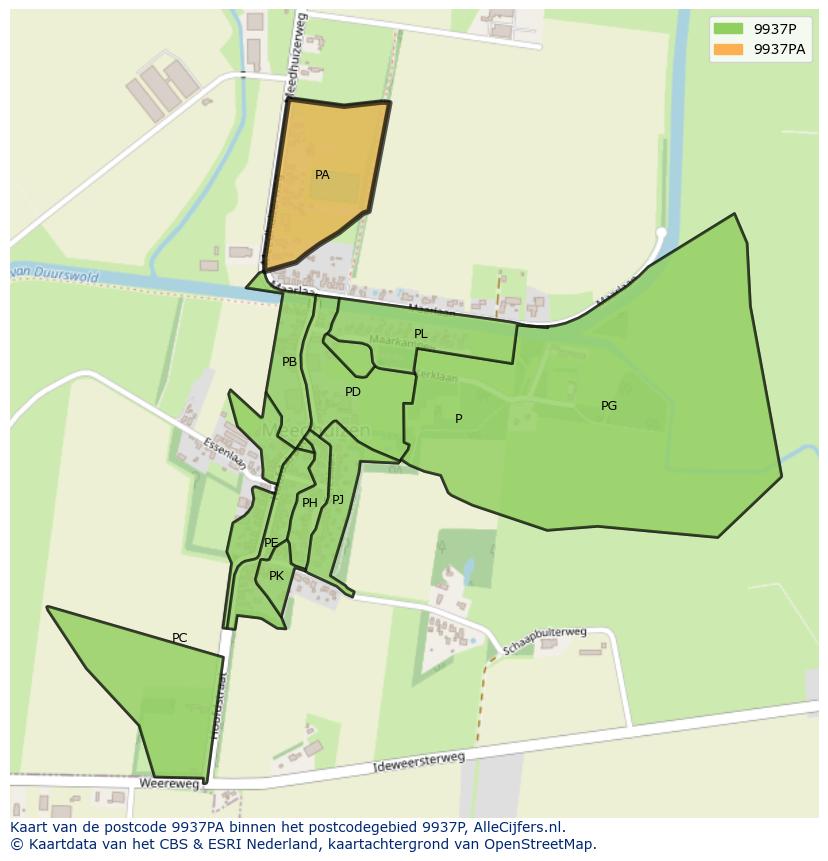 Afbeelding van het postcodegebied 9937 PA op de kaart.