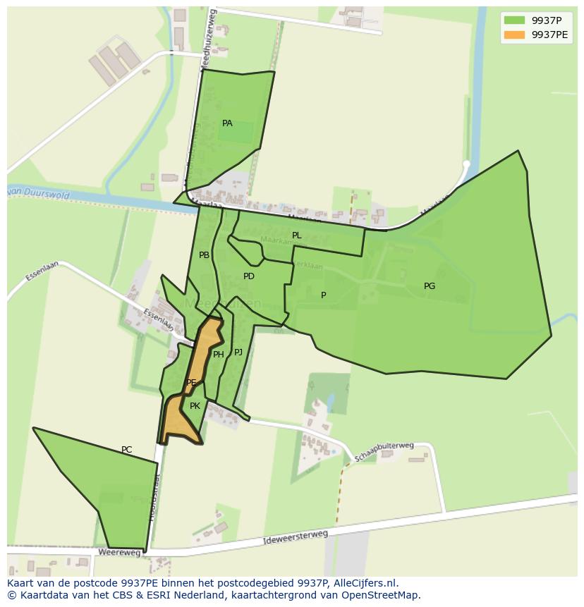 Afbeelding van het postcodegebied 9937 PE op de kaart.