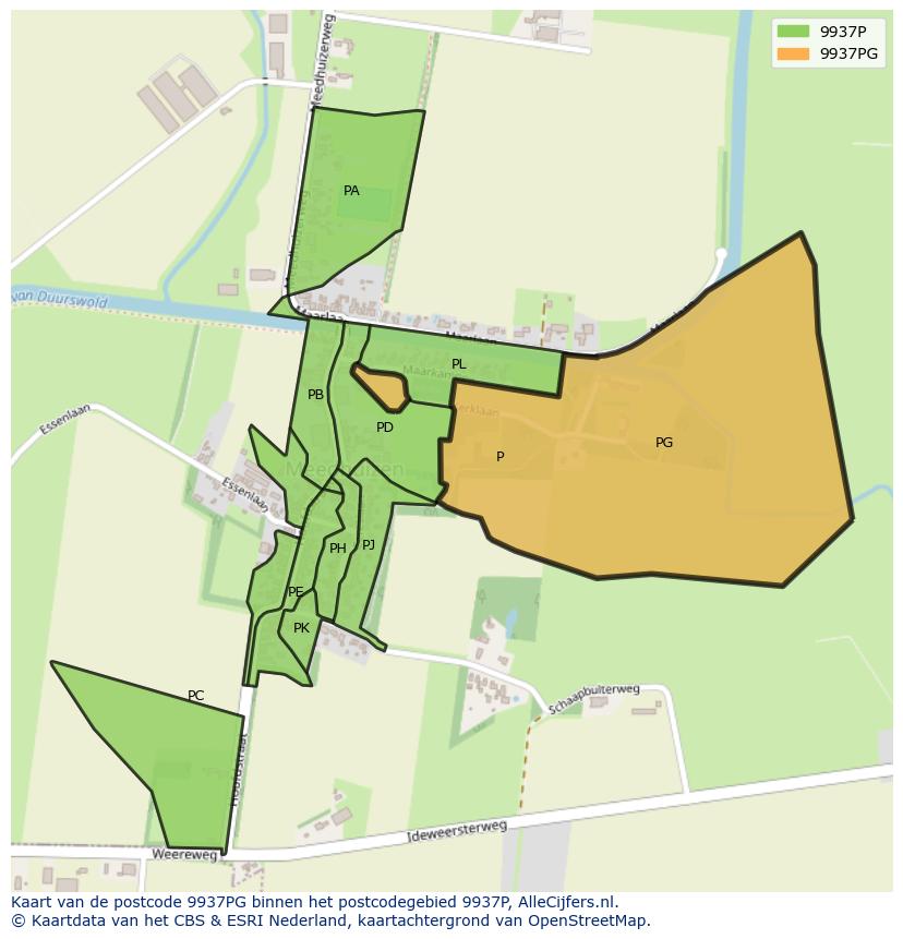 Afbeelding van het postcodegebied 9937 PG op de kaart.