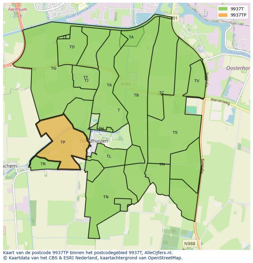 Afbeelding van het postcodegebied 9937 TP op de kaart.