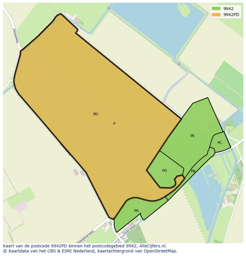 Afbeelding van het postcodegebied 9942 PD op de kaart.