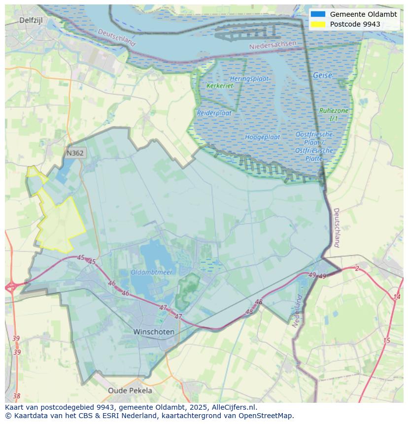 Afbeelding van het postcodegebied 9943 op de kaart.
