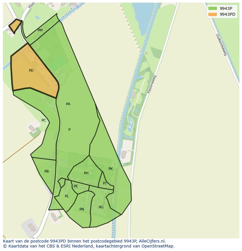 Afbeelding van het postcodegebied 9943 PD op de kaart.