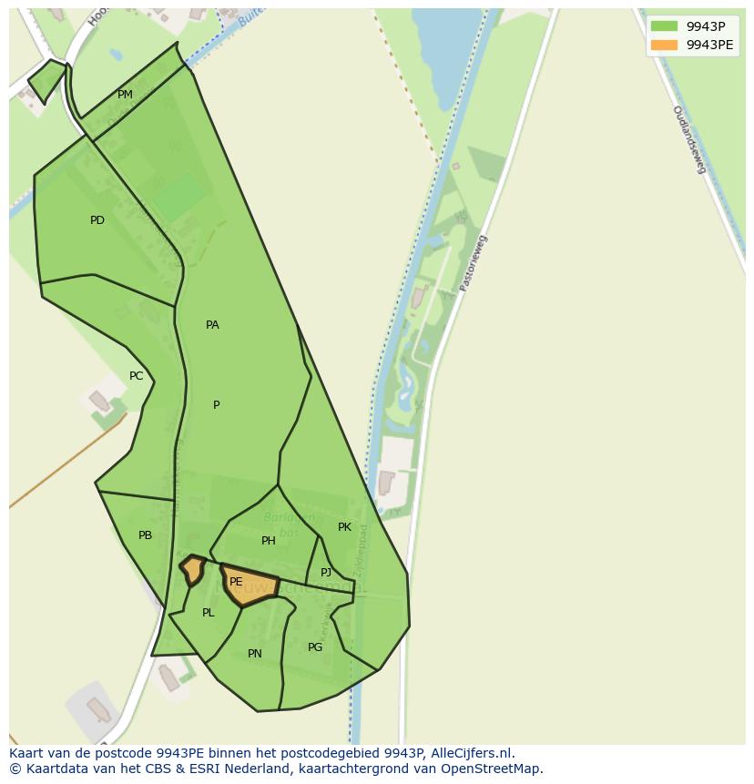 Afbeelding van het postcodegebied 9943 PE op de kaart.