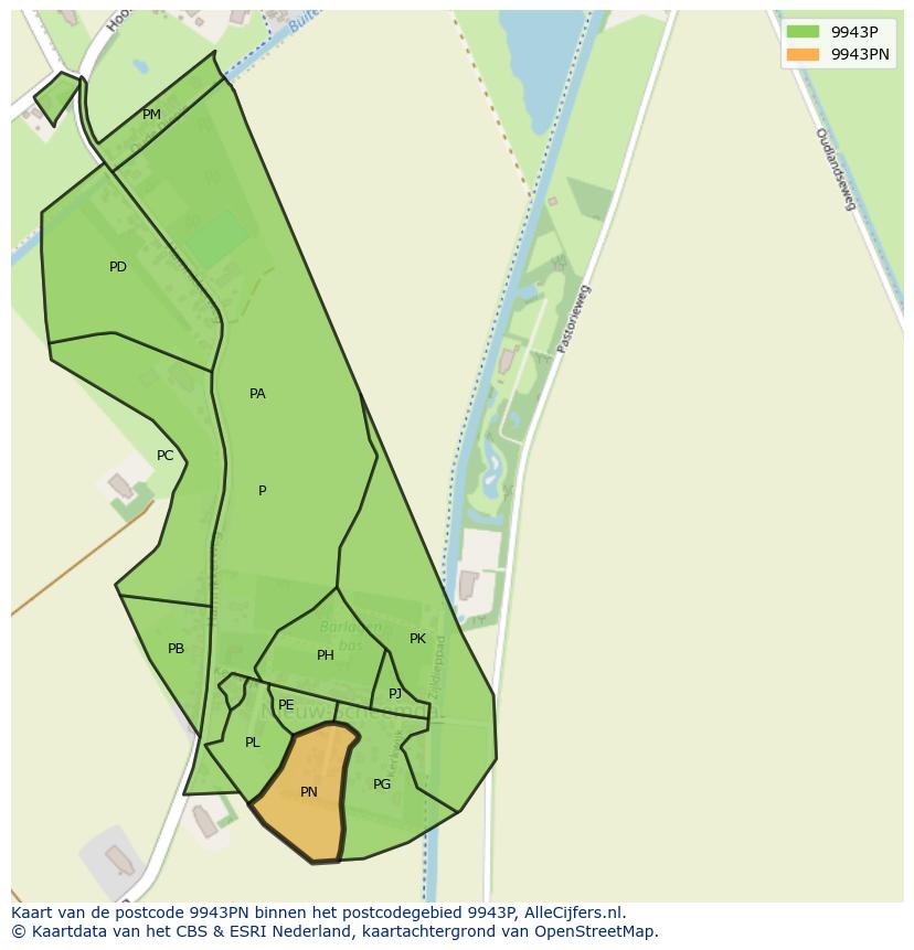 Afbeelding van het postcodegebied 9943 PN op de kaart.