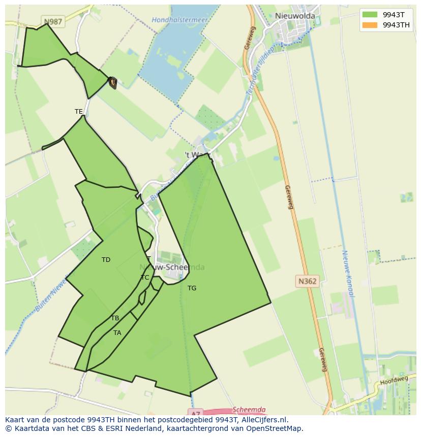 Afbeelding van het postcodegebied 9943 TH op de kaart.