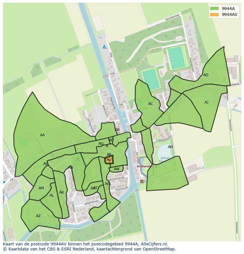 Afbeelding van het postcodegebied 9944 AV op de kaart.