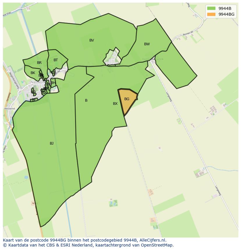Afbeelding van het postcodegebied 9944 BG op de kaart.