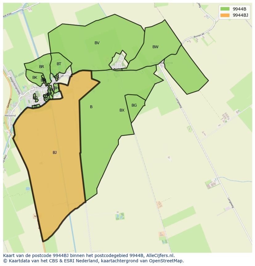 Afbeelding van het postcodegebied 9944 BJ op de kaart.