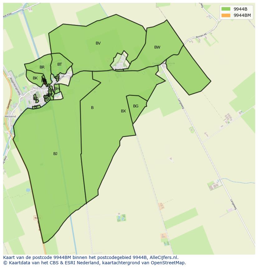 Afbeelding van het postcodegebied 9944 BM op de kaart.