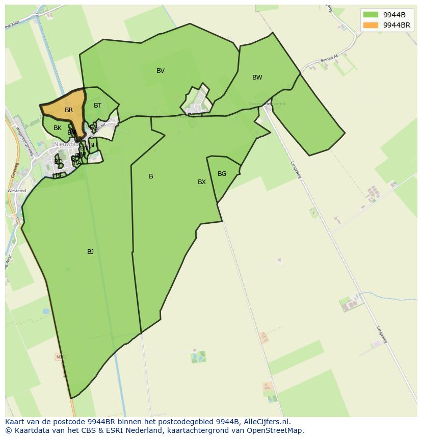 Afbeelding van het postcodegebied 9944 BR op de kaart.