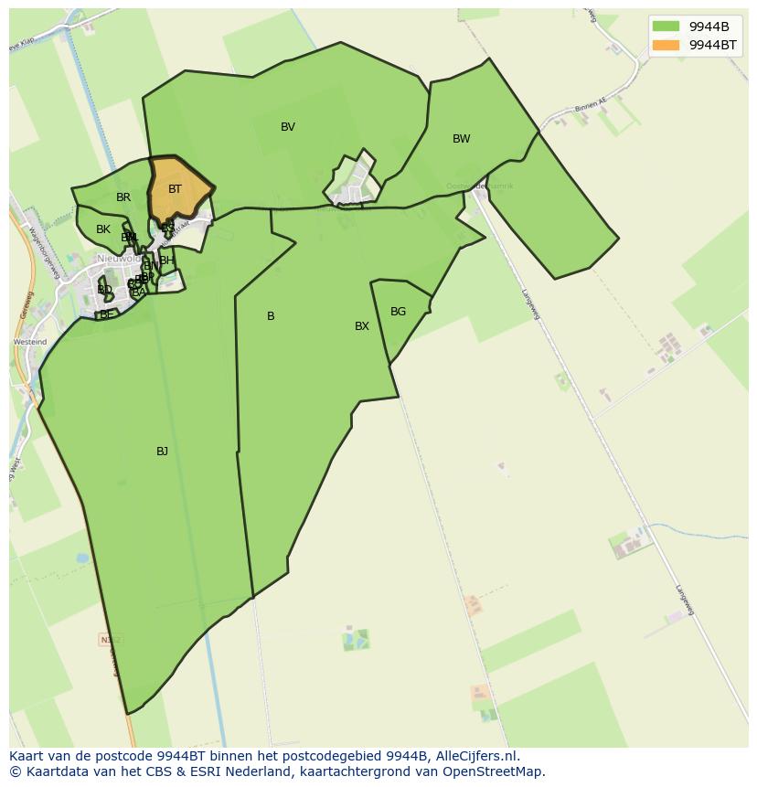 Afbeelding van het postcodegebied 9944 BT op de kaart.