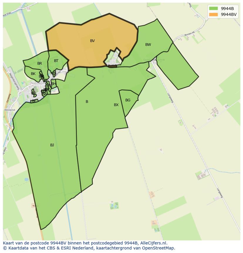 Afbeelding van het postcodegebied 9944 BV op de kaart.