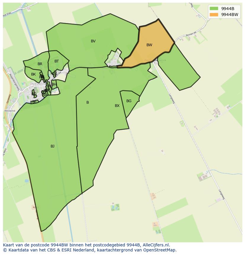 Afbeelding van het postcodegebied 9944 BW op de kaart.