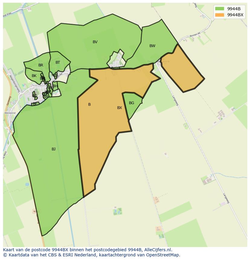 Afbeelding van het postcodegebied 9944 BX op de kaart.