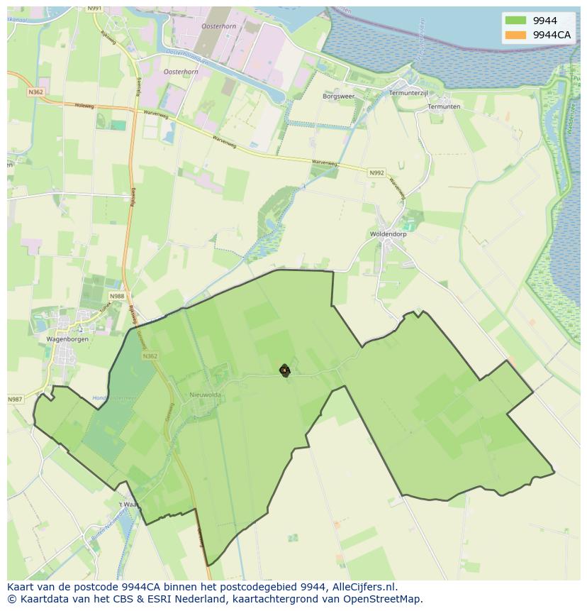 Afbeelding van het postcodegebied 9944 CA op de kaart.