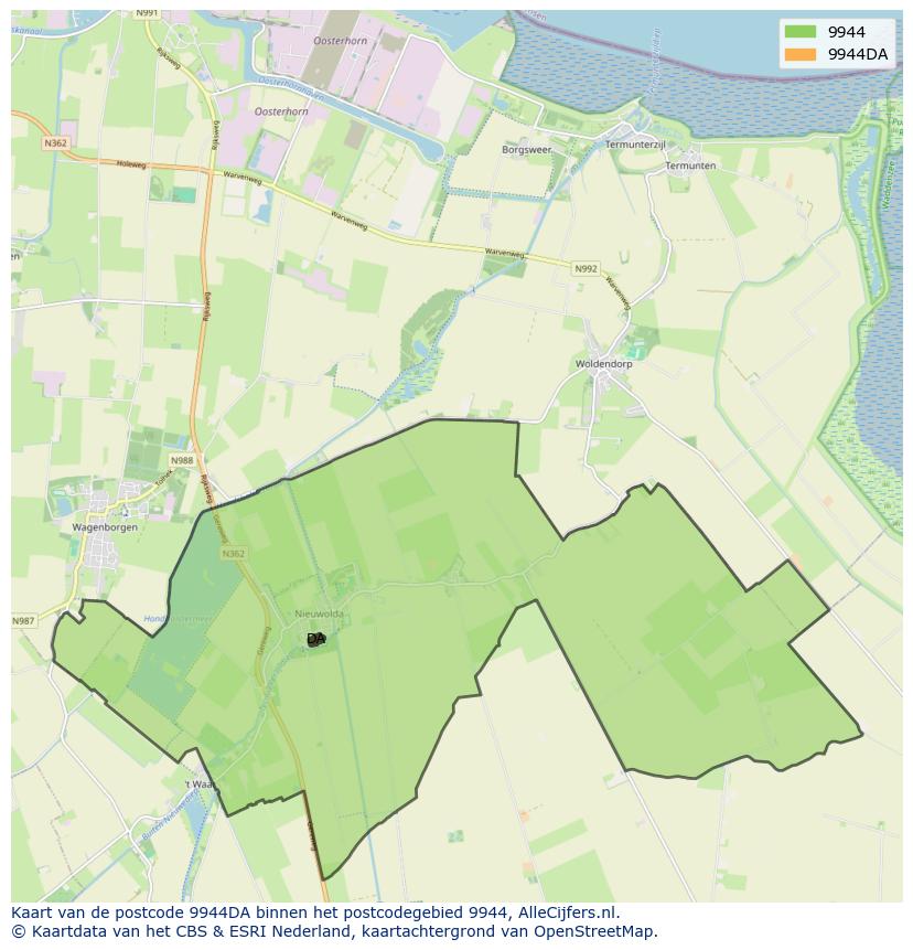 Afbeelding van het postcodegebied 9944 DA op de kaart.