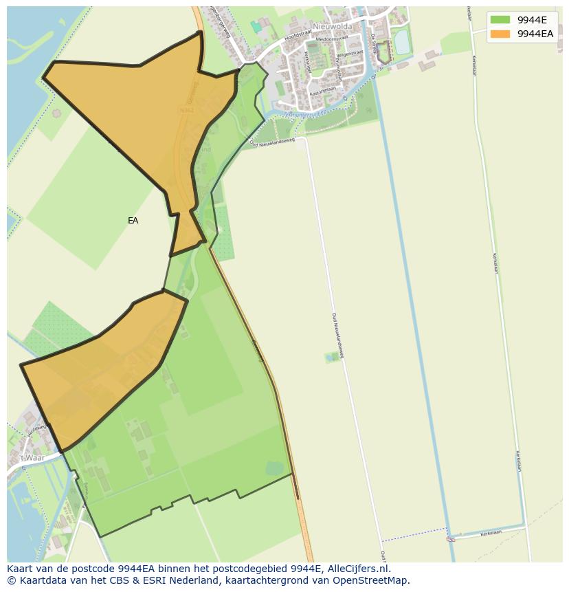 Afbeelding van het postcodegebied 9944 EA op de kaart.