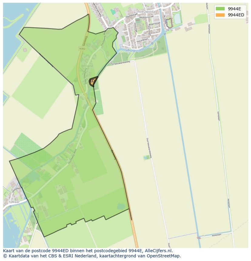 Afbeelding van het postcodegebied 9944 ED op de kaart.
