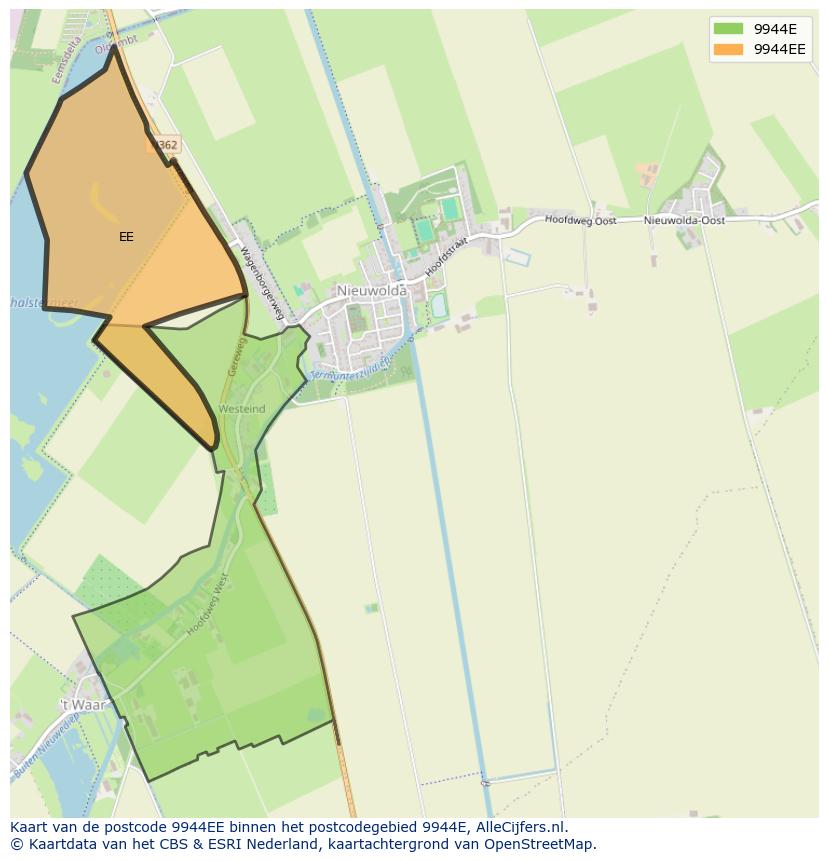 Afbeelding van het postcodegebied 9944 EE op de kaart.