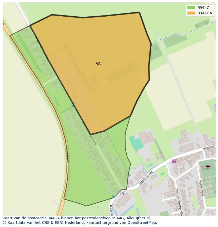 Afbeelding van het postcodegebied 9944 GA op de kaart.