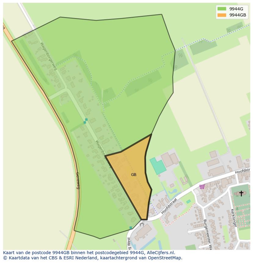 Afbeelding van het postcodegebied 9944 GB op de kaart.