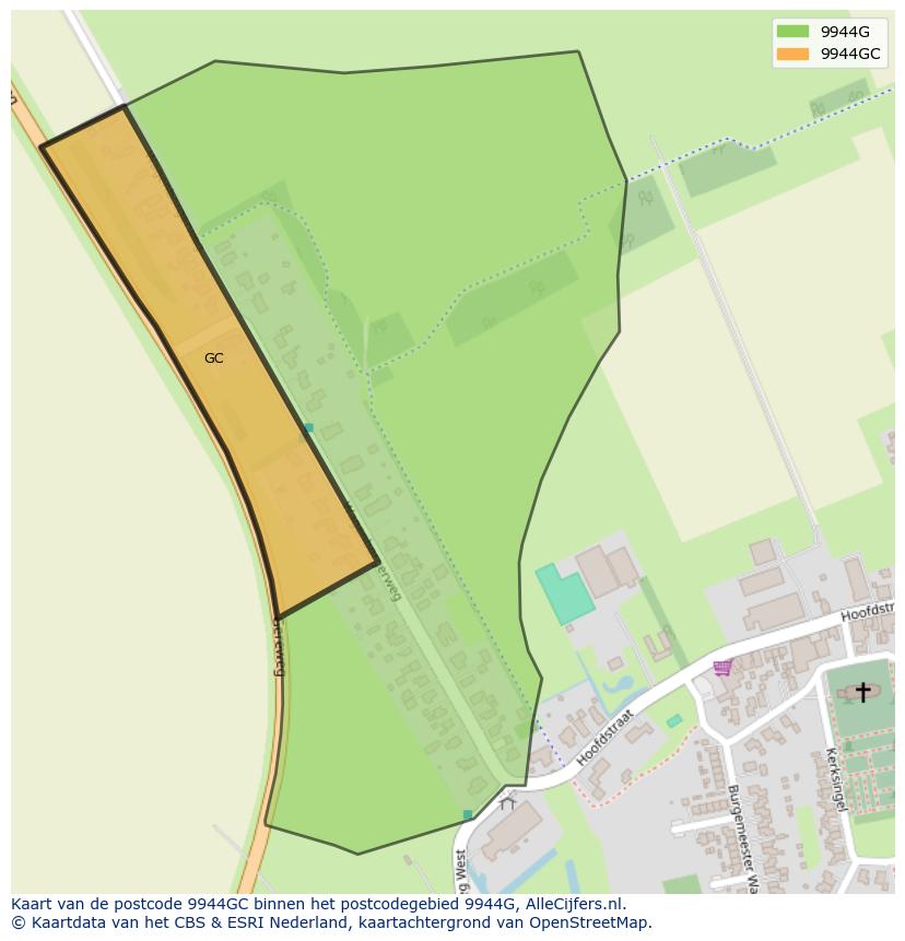 Afbeelding van het postcodegebied 9944 GC op de kaart.