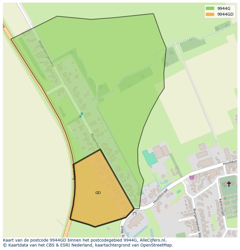 Afbeelding van het postcodegebied 9944 GD op de kaart.