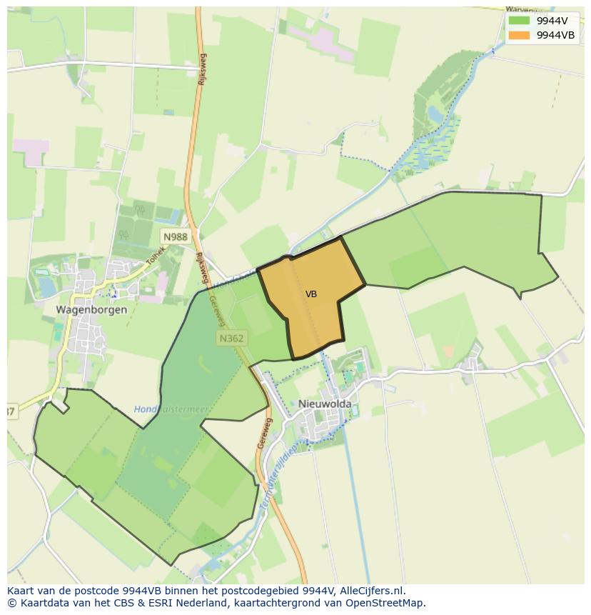 Afbeelding van het postcodegebied 9944 VB op de kaart.