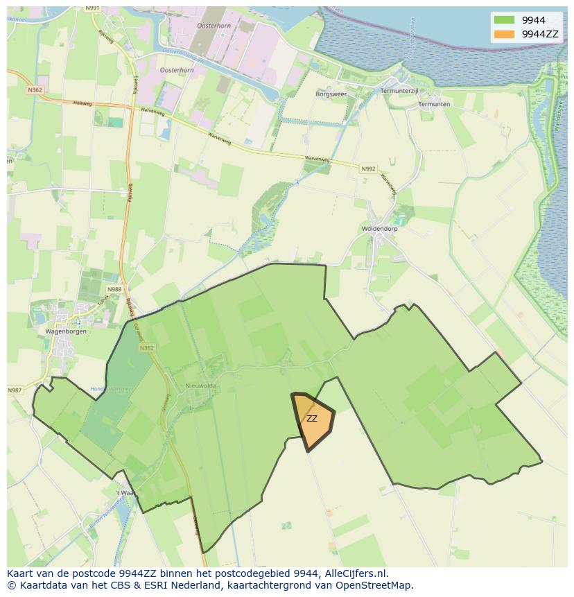 Afbeelding van het postcodegebied 9944 ZZ op de kaart.