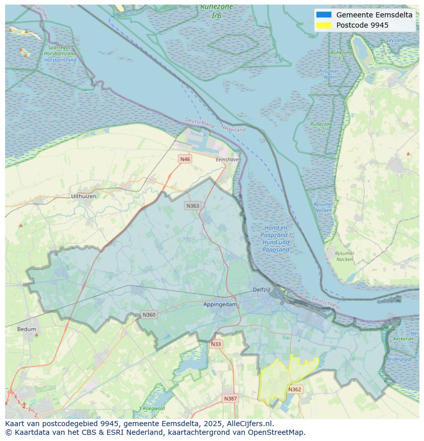Afbeelding van het postcodegebied 9945 op de kaart.