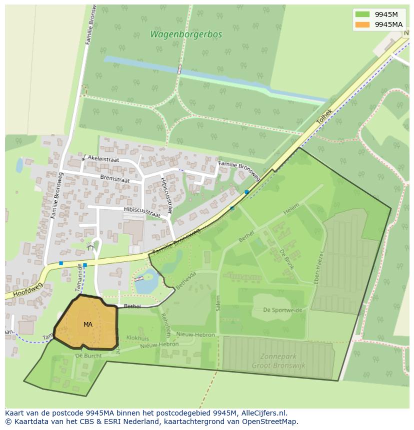 Afbeelding van het postcodegebied 9945 MA op de kaart.