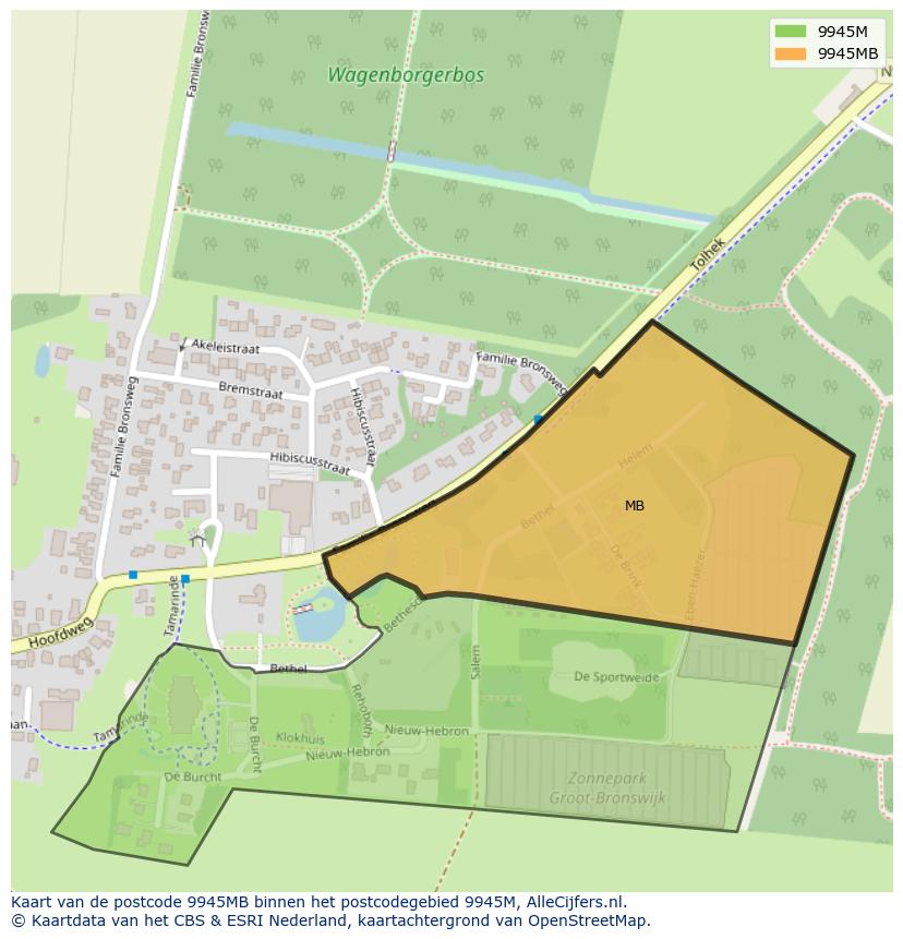 Afbeelding van het postcodegebied 9945 MB op de kaart.