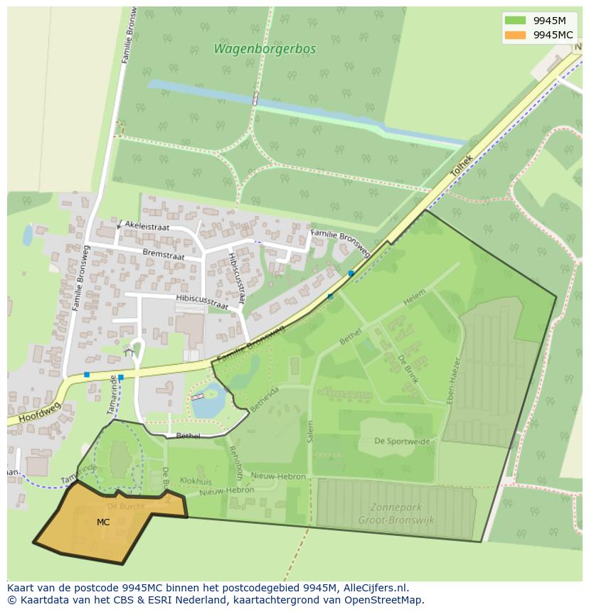 Afbeelding van het postcodegebied 9945 MC op de kaart.