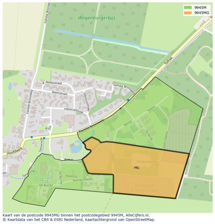 Afbeelding van het postcodegebied 9945 MG op de kaart.