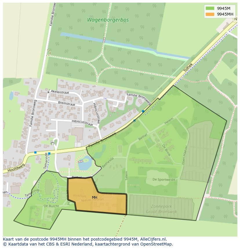 Afbeelding van het postcodegebied 9945 MH op de kaart.