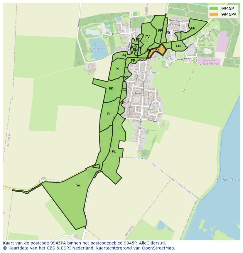 Afbeelding van het postcodegebied 9945 PA op de kaart.
