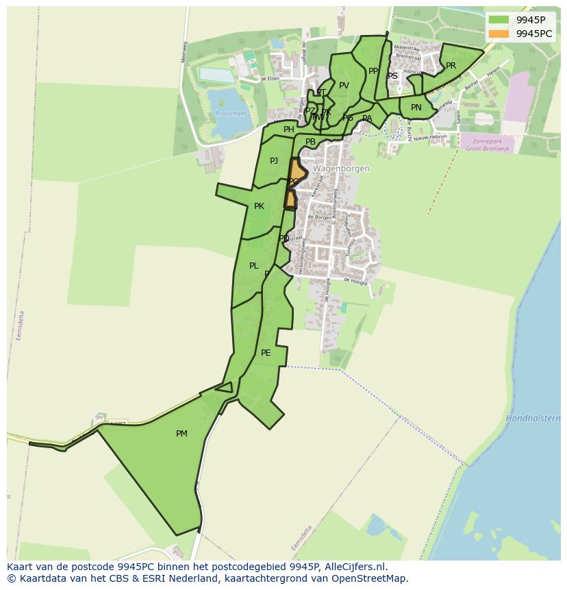 Afbeelding van het postcodegebied 9945 PC op de kaart.