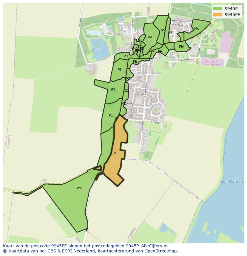Afbeelding van het postcodegebied 9945 PE op de kaart.